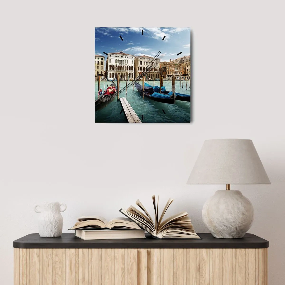 Ceas de perete - Ceas pe sticlă - Palate în albastru - 30x30 cm