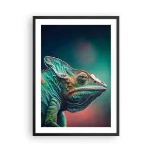 Poster în ramă neagră - Un cameleon colorat pe un fundal izbitor - 50x70cm - Mă poți vedea? Nu e bine... - Decorațiune modernă pentru perete pentru living și dormitor ARTTOR