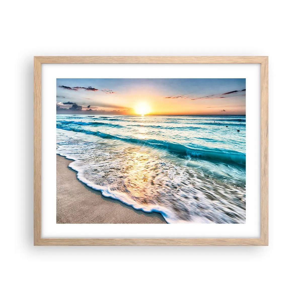 Poster în ramă de stejar deschis - Priveliștea cu apus de soare - 50x40 cm