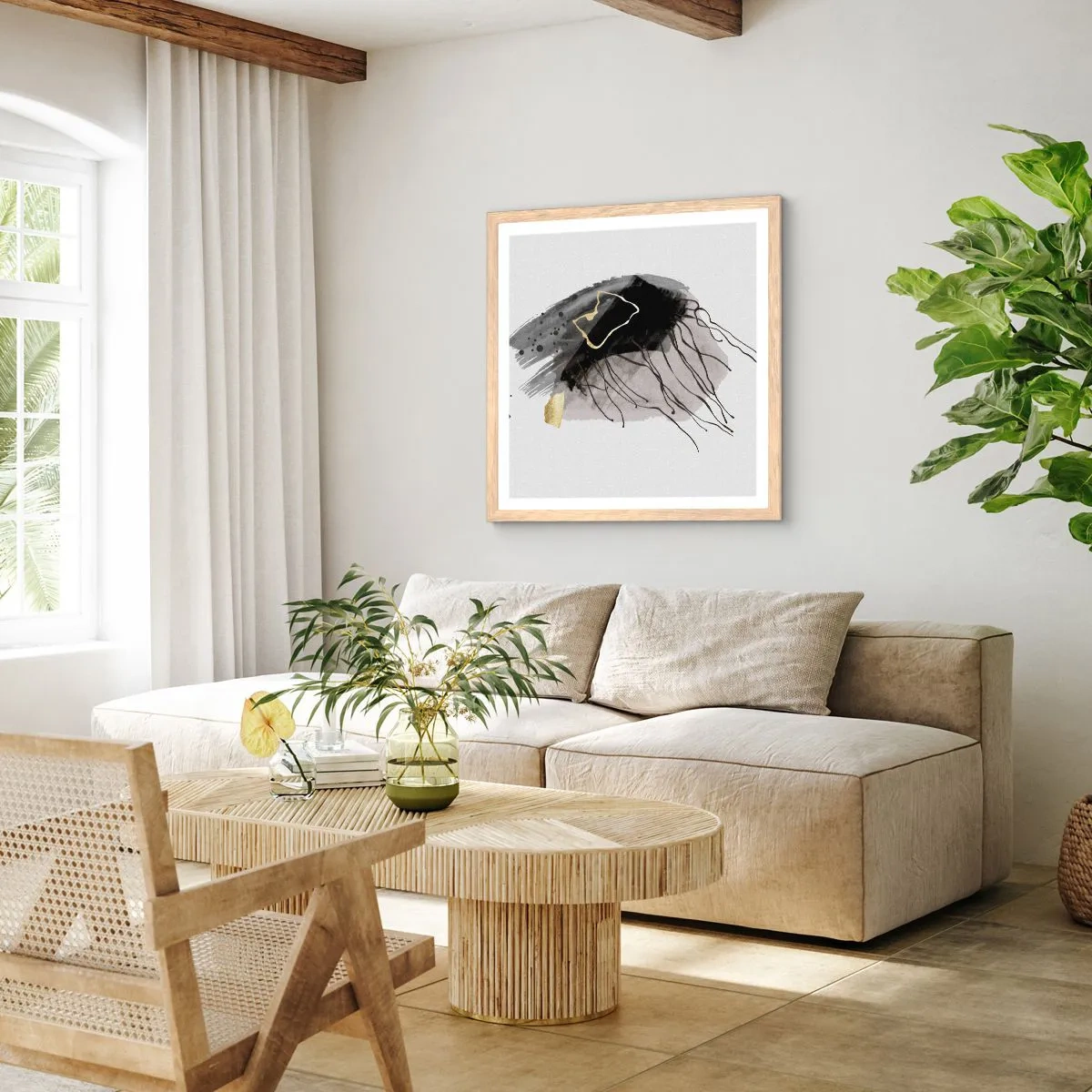 Poster în ramă de stejar deschis - Negru și aur - 40x40 cm