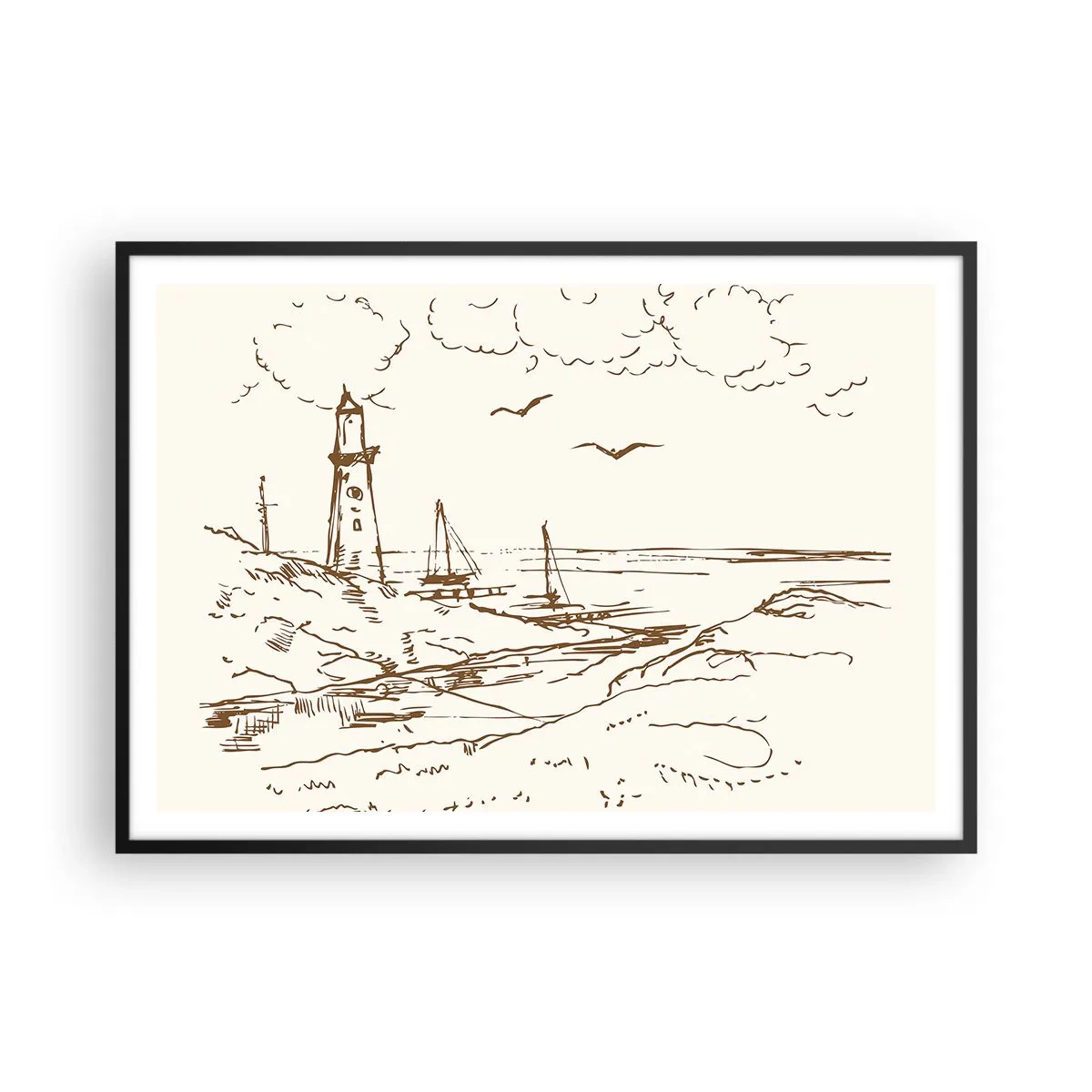 Poster în ramă neagră - Schiță de amintiri de vară - 100x70 cm