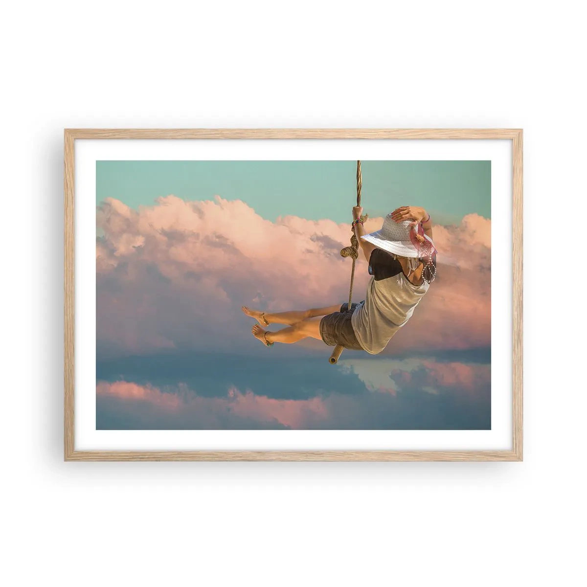 Poster în ramă de stejar deschis - Distracție în nori - 70x50 cm
