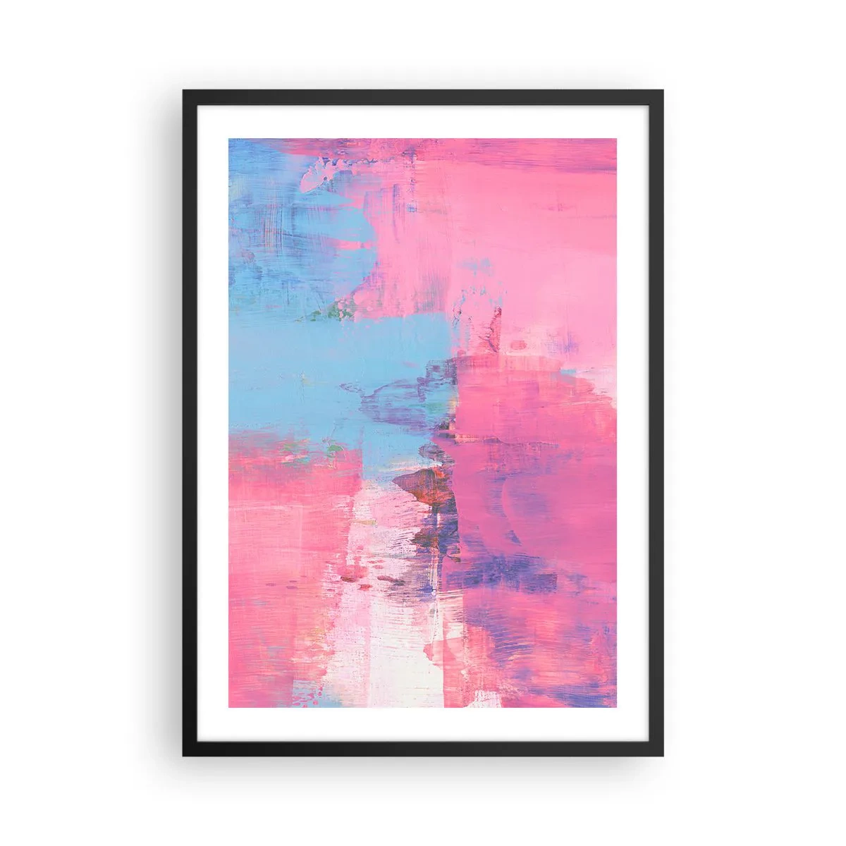 Poster în ramă neagră - Compoziție abstractă în nuanțe de roz și albastru - 50x70cm - Roz, albastru și un strop de lumină - Decorațiune modernă pentru perete pentru living și dormitor ARTTOR
