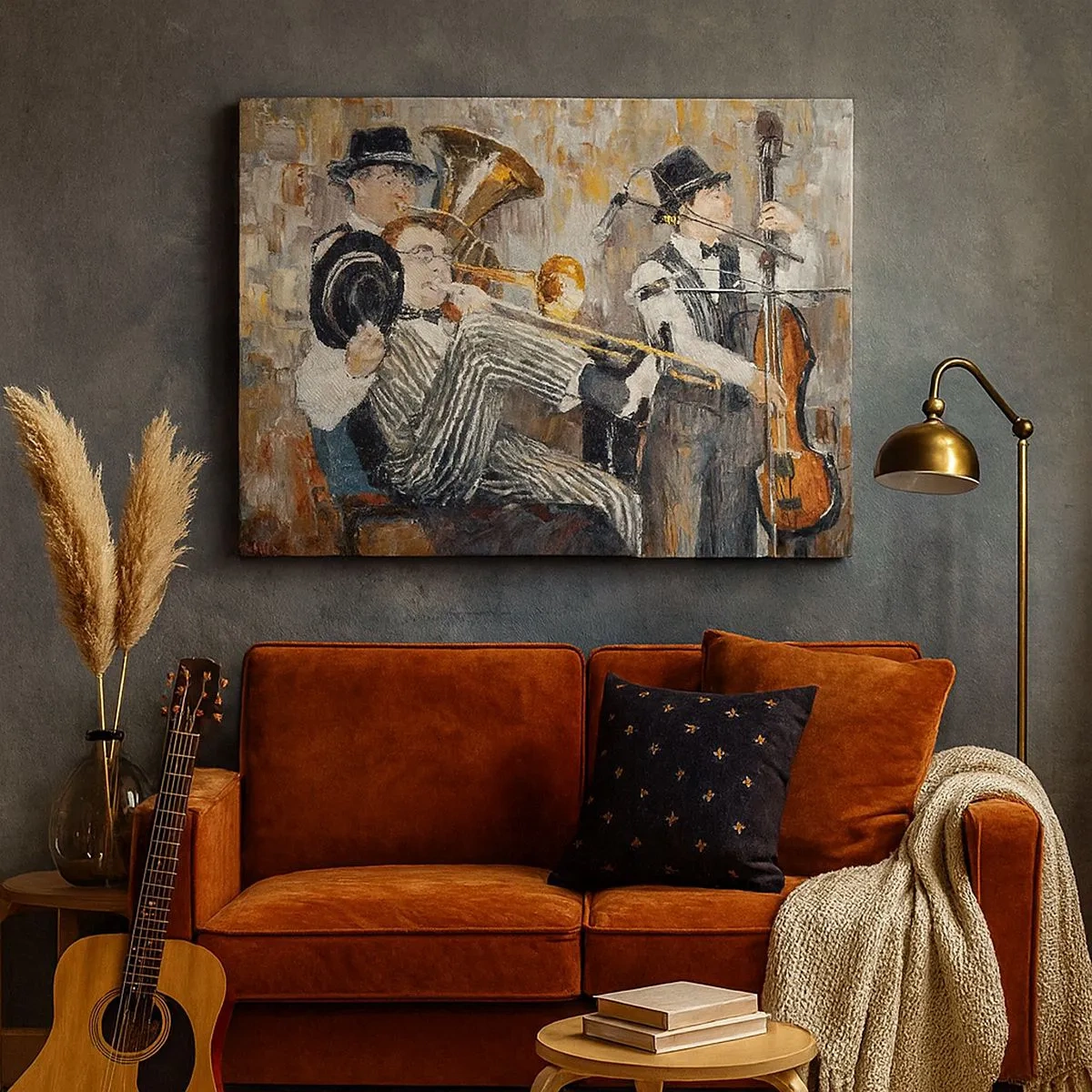 Tablou pe pânză Canvas - Muzicieni de jazz într-un stil pictural în timpul unui concert - 70x50cm - Numai jazz - Decorațiune modernă pentru perete pentru living și dormitor ARTTOR