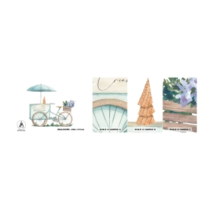 Mostră tapet autocolant Deluxe Sticker - O dulce amintire de vară - Pastel, Înghețată, Bicicleta - 100x30 cm
