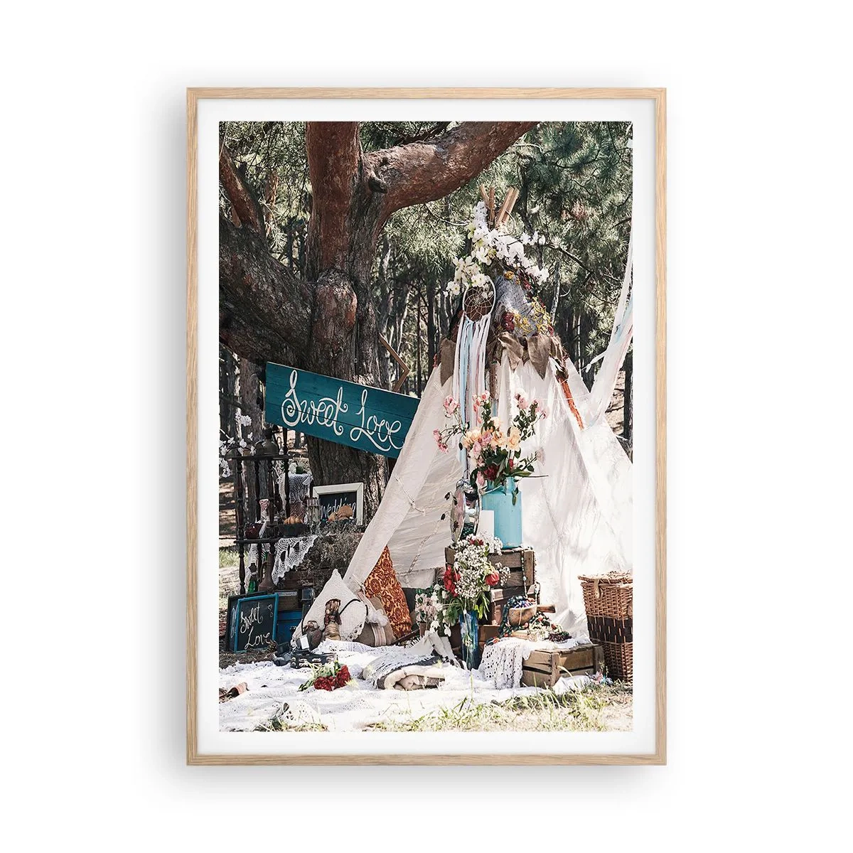 Poster în ramă de stejar deschis - Make love… - 70x100 cm