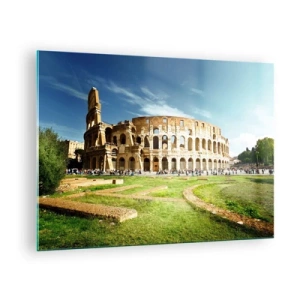 Tablou pe sticlă - Colosseumul din Roma iluminat de soare - 70x50cm - Încă mai poți auzi zgomotul armelor - Decorațiune modernă pentru perete pentru living și dormitor ARTTOR