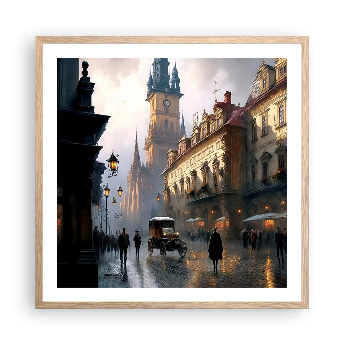 Poster în ramă de stejar deschis - Magia unei seri la Praga - 60x60 cm