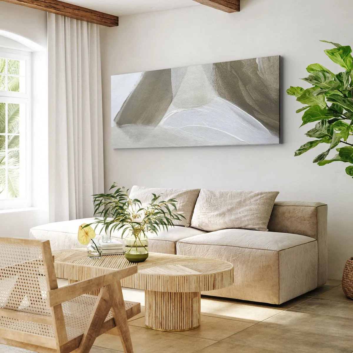 Tablou pe pânză - Val de alb - 120x50 cm