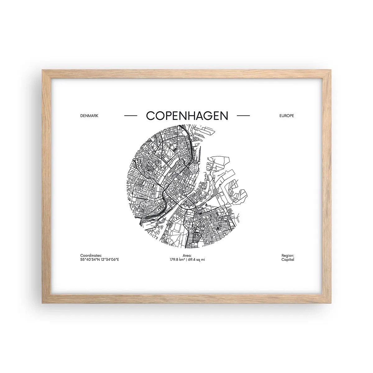 Poster în ramă de stejar deschis - Anatomia Copenhagăi - 50x40 cm