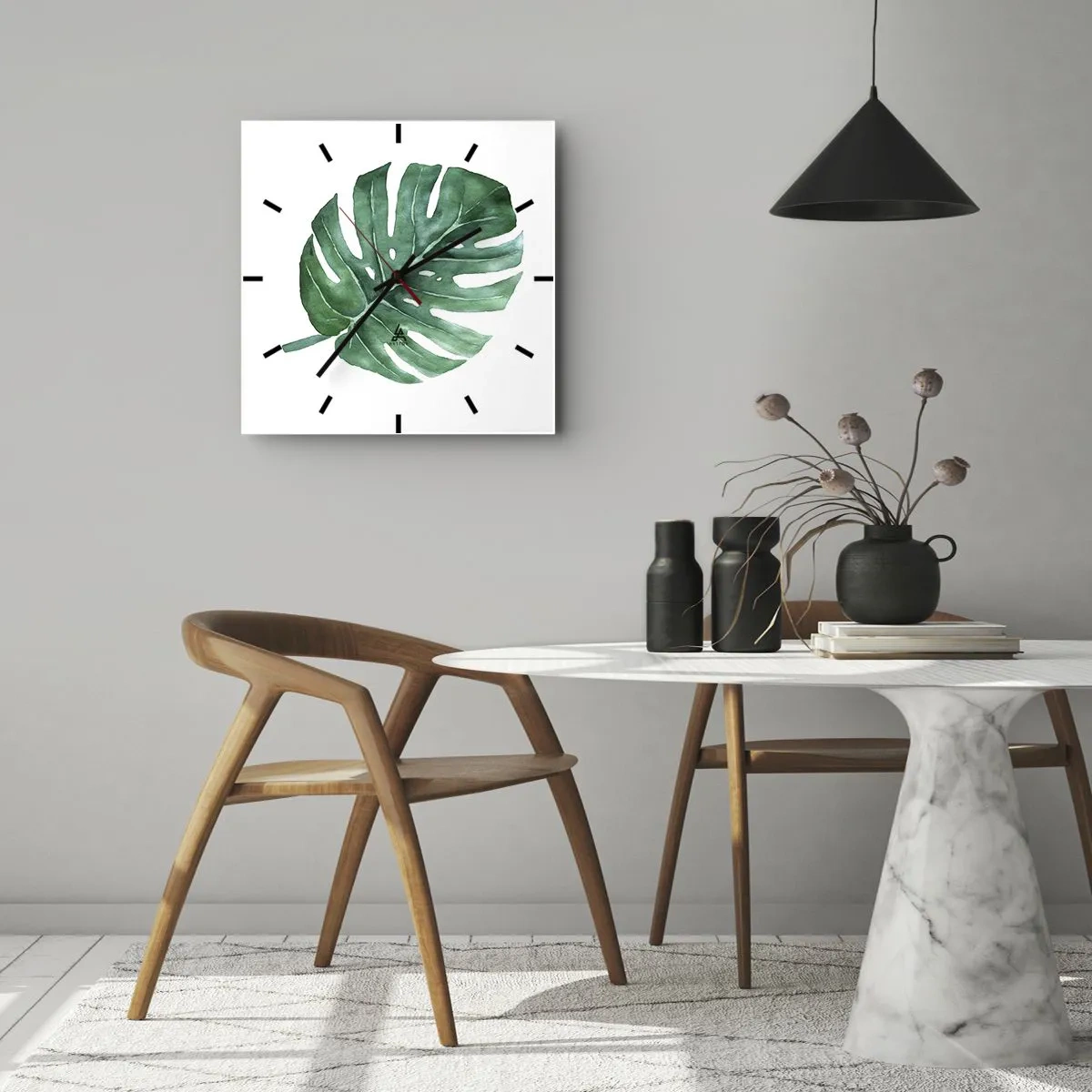 Ceas de perete - Ceas pe sticlă - Conceptul verde - 30x30 cm