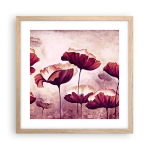 Poster în ramă de stejar deschis - Fulgi roșii și albi - 40x40 cm