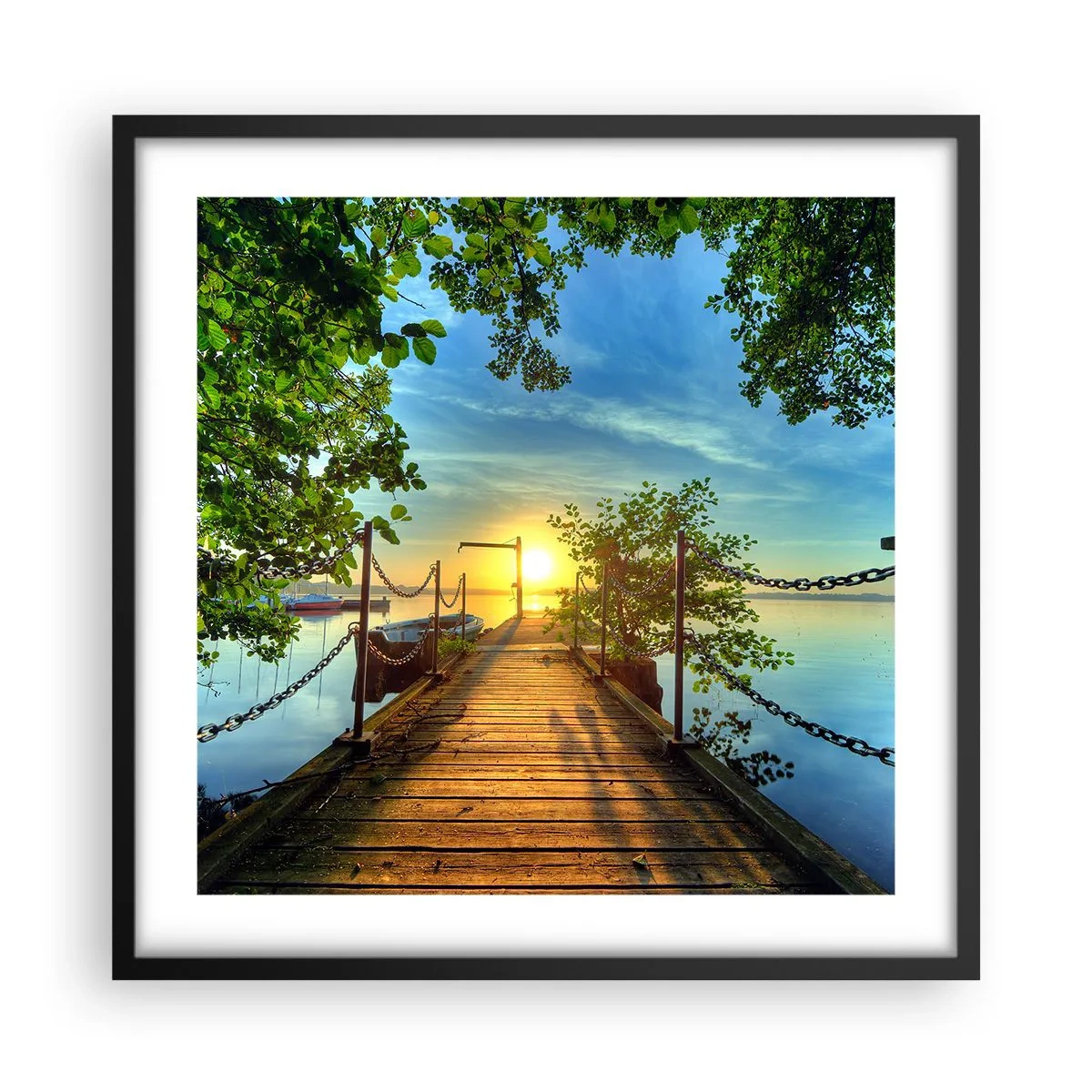 Poster în ramă neagră - Apusul la malul apei - 50x50 cm