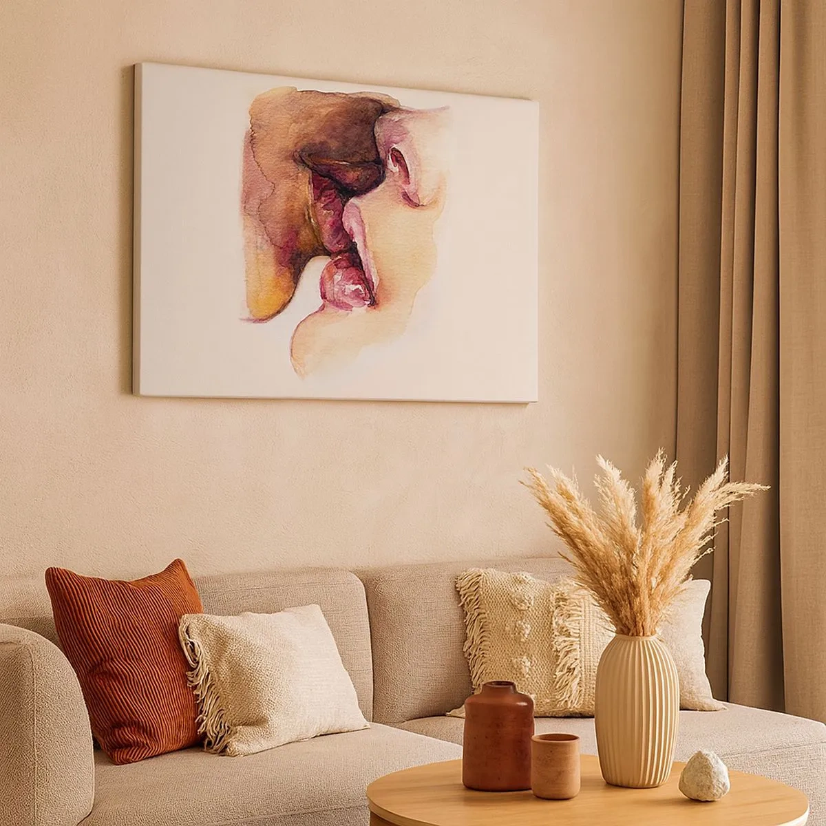 Tablou pe pânză Canvas - O pictură în acuarelă a unui prim-plan al unei fețe - 70x50cm - Ca ziua și noaptea, ca cerul și pământul - Decorațiune modernă pentru perete pentru living și dormitor ARTTOR