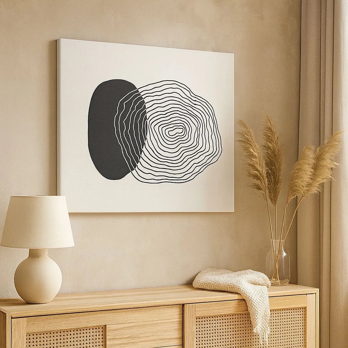 Tablou pe pânză Canvas - Model abstract cu linii și forme în alb și negru - 70x50cm - Persistență și vibrațiile - Decorațiune modernă pentru perete pentru living și dormitor ARTTOR
