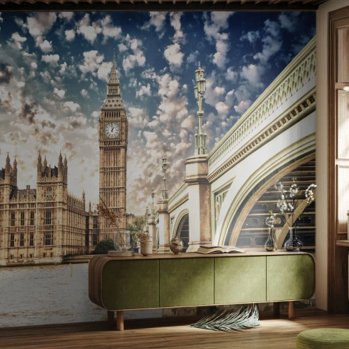 Tapet Premium Sand - Nori de pene deasupra Tamisei - Oraș, Londra, Anglia - 300x210 cm