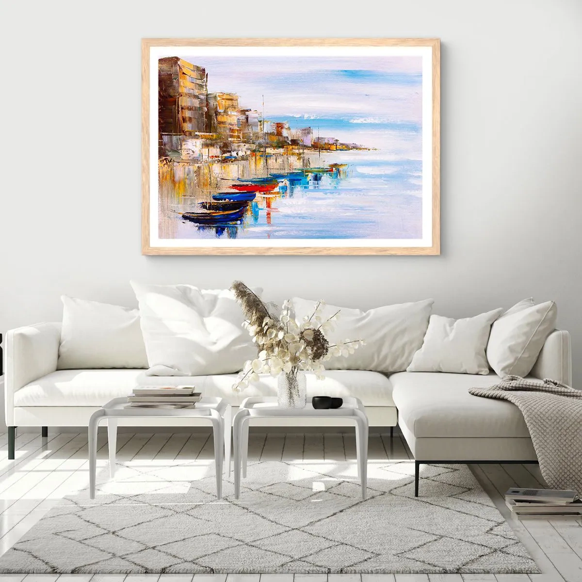 Poster în ramă de stejar deschis - Port urban multicolor - 50x40 cm