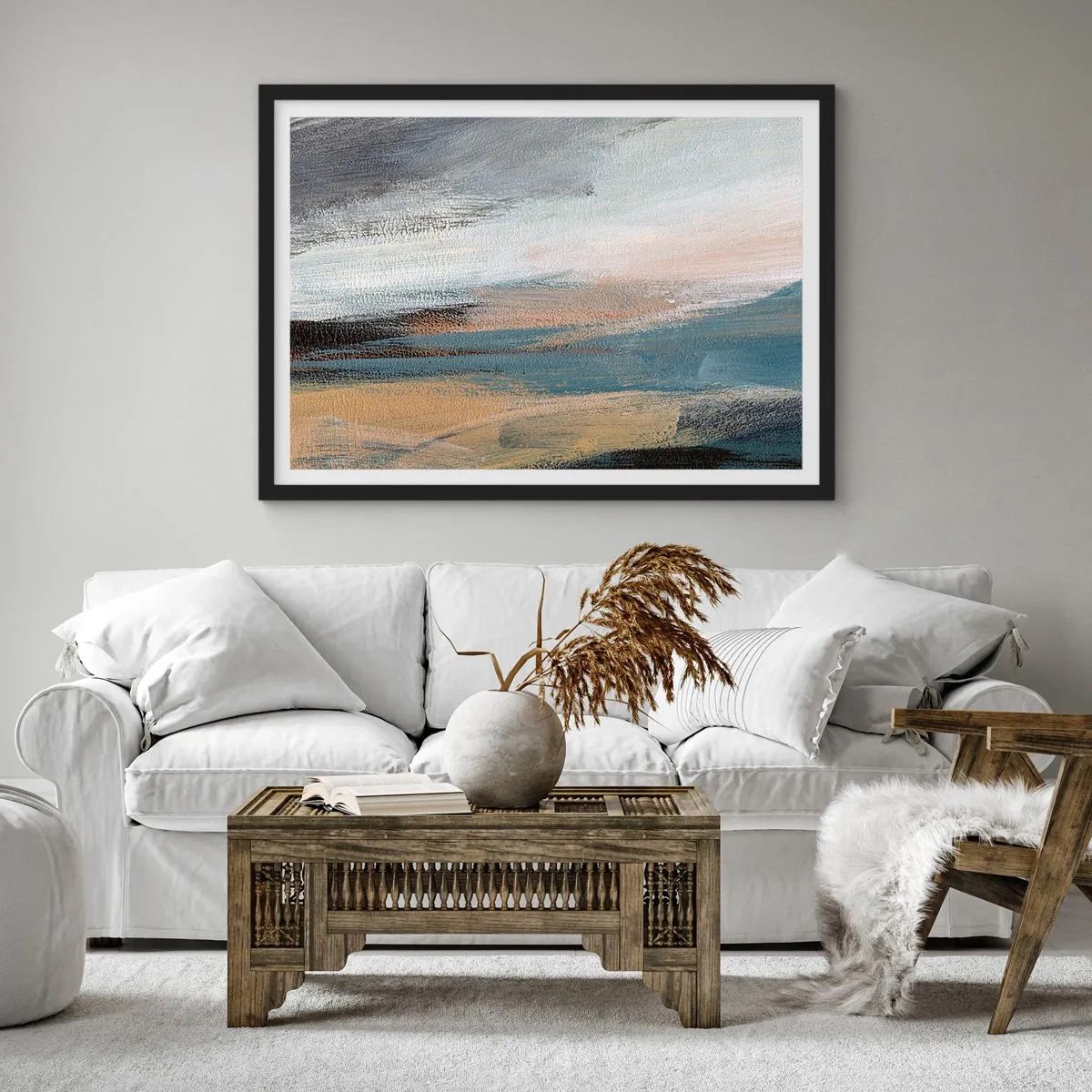Poster în ramă neagră - Abstracție: peisaj nordic - 70x50 cm