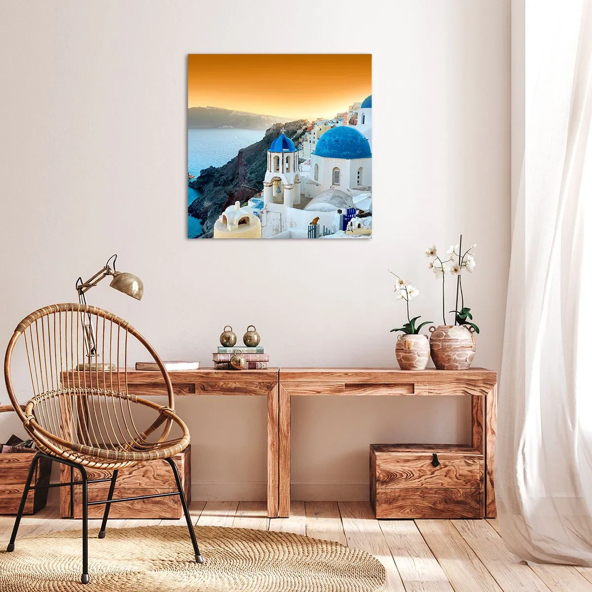 Tablou pe pânză - Santorini - îmbrățișat de stânci - 30x30 cm