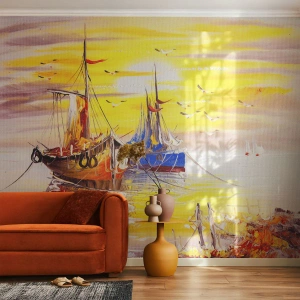 Tapet Autoadeziv Deluxe Sticker - O binemeritată odihnă în port - Barca de pescuit, Pescuit, Păsări - 500x350 cm
