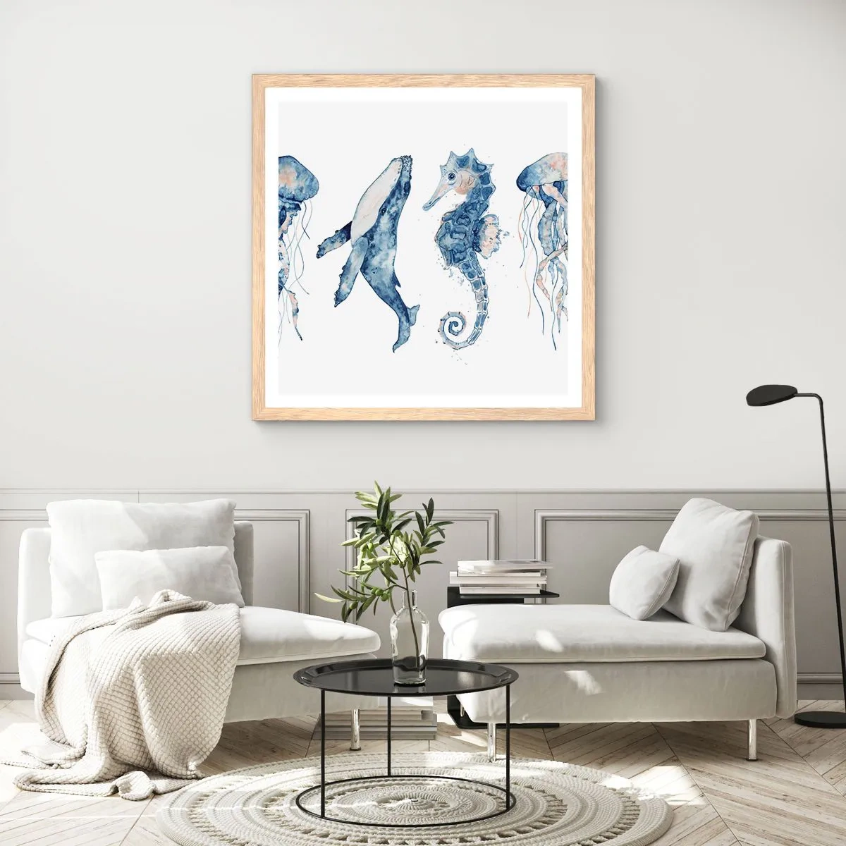 Poster în ramă de stejar deschis - Fauna marină sălbatică - 30x30 cm