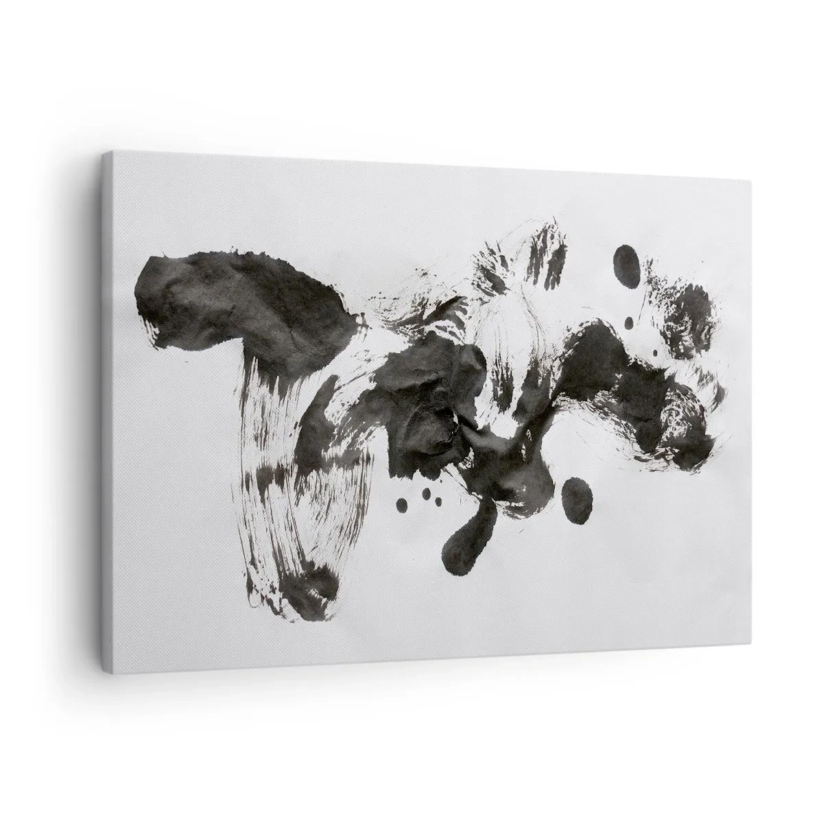Tablou pe pânză Canvas - Compoziție abstractă de pete negre pe fundal alb - 70x50cm - Metodă în nebunie? - Decorațiune modernă pentru perete pentru living și dormitor ARTTOR
