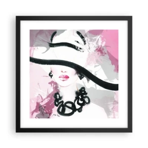 Poster în ramă neagră - Studiu unei dame în negru și roz - 40x40 cm