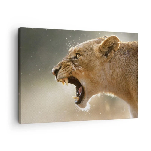 Tablou pe pânză Canvas - Portretul unei leoaice care răcnește în lumină naturală - 70x50cm - Încearcă să nu asculți - Decorațiune modernă pentru perete pentru living și dormitor ARTTOR