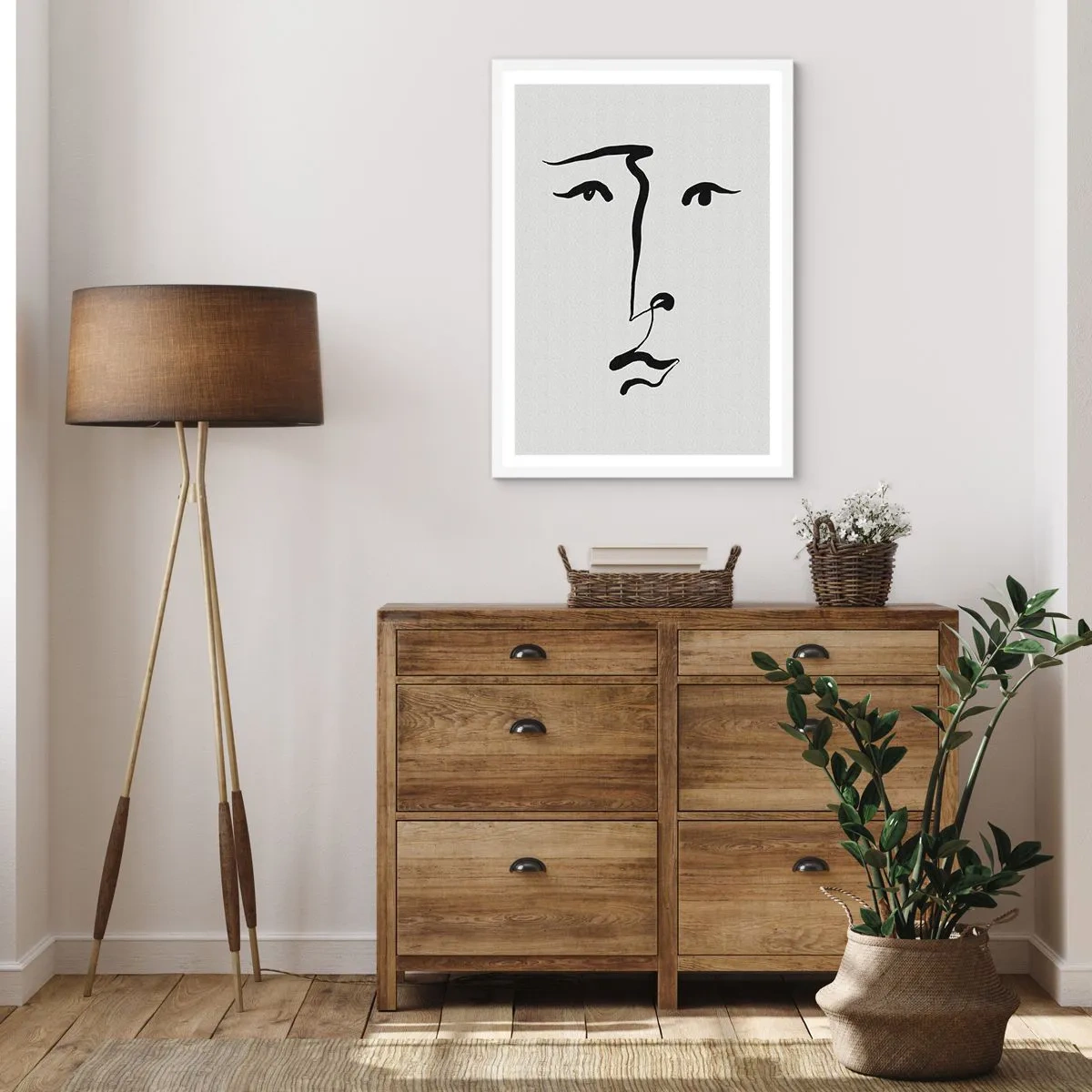 Poster în ramă albă - Portret tras cu o linie - 61x91 cm