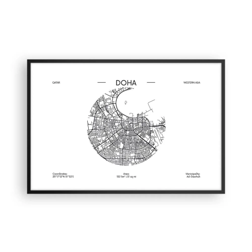 Poster în ramă neagră - Anatomia orașului Doha - 91x61 cm