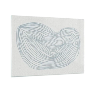 Tablou pe sticlă - Linii albastre delicate creează o formă organică, fluidă - 70x50cm - Zâmbet de picături - Decorațiune modernă pentru perete pentru living și dormitor ARTTOR