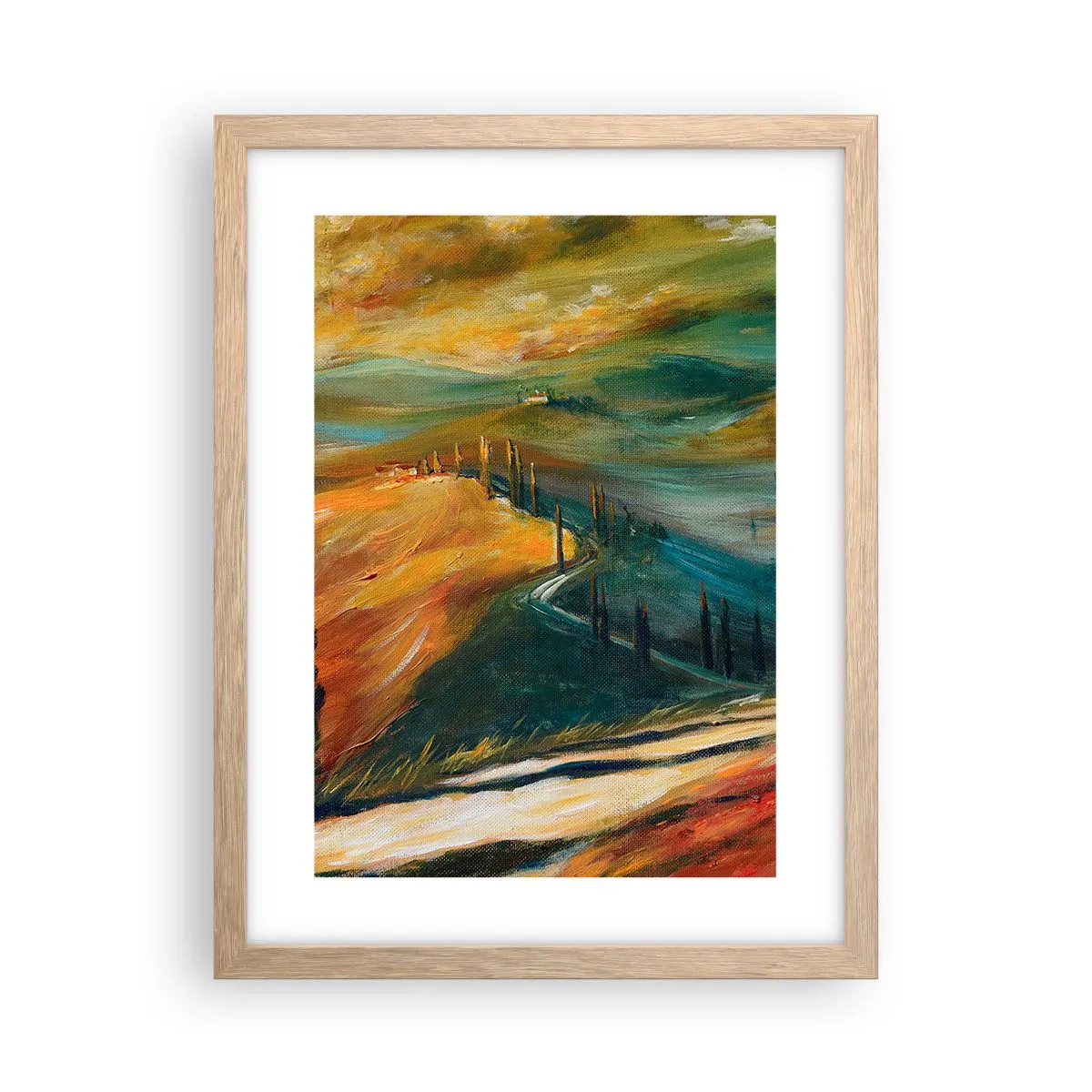 Poster în ramă de stejar deschis - Peisaj toscan - 30x40 cm