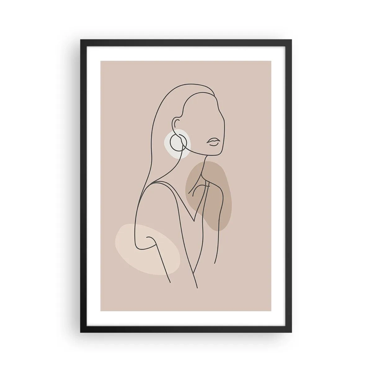 Poster în ramă neagră - Un desen minimalist al unei femei în nuanțe pastelate de bej. - 50x70cm - Icoana fecioarei - Decorațiune modernă pentru perete pentru living și dormitor ARTTOR