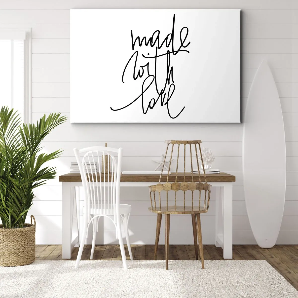 Tablou pe pânză Canvas - Inscripție neagră „Făcut cu dragoste” pe fundal alb - 70x50cm - Cel mai bun brand - Decorațiune modernă pentru perete pentru living și dormitor ARTTOR