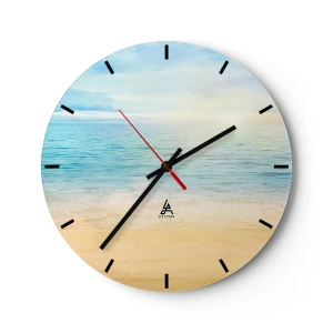 Ceas de perete - Ceas pe sticlă - O plajă liniștită cu mare azurie și cer senin - 30x30cm - Marele albastru - Decorațiune modernă pentru perete pentru living, bucătărie și dormitor ARTTOR