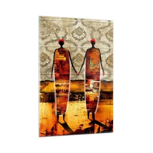 Tablou pe sticlă - Compoziție etnică în culorile Africii - 80x120 cm