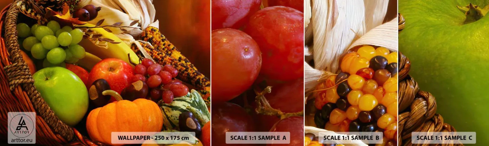 Mostră de Tapet Standard Eco - Coșul de recoltă - Gastronomie, Fructe, Legume - 100x30 cm