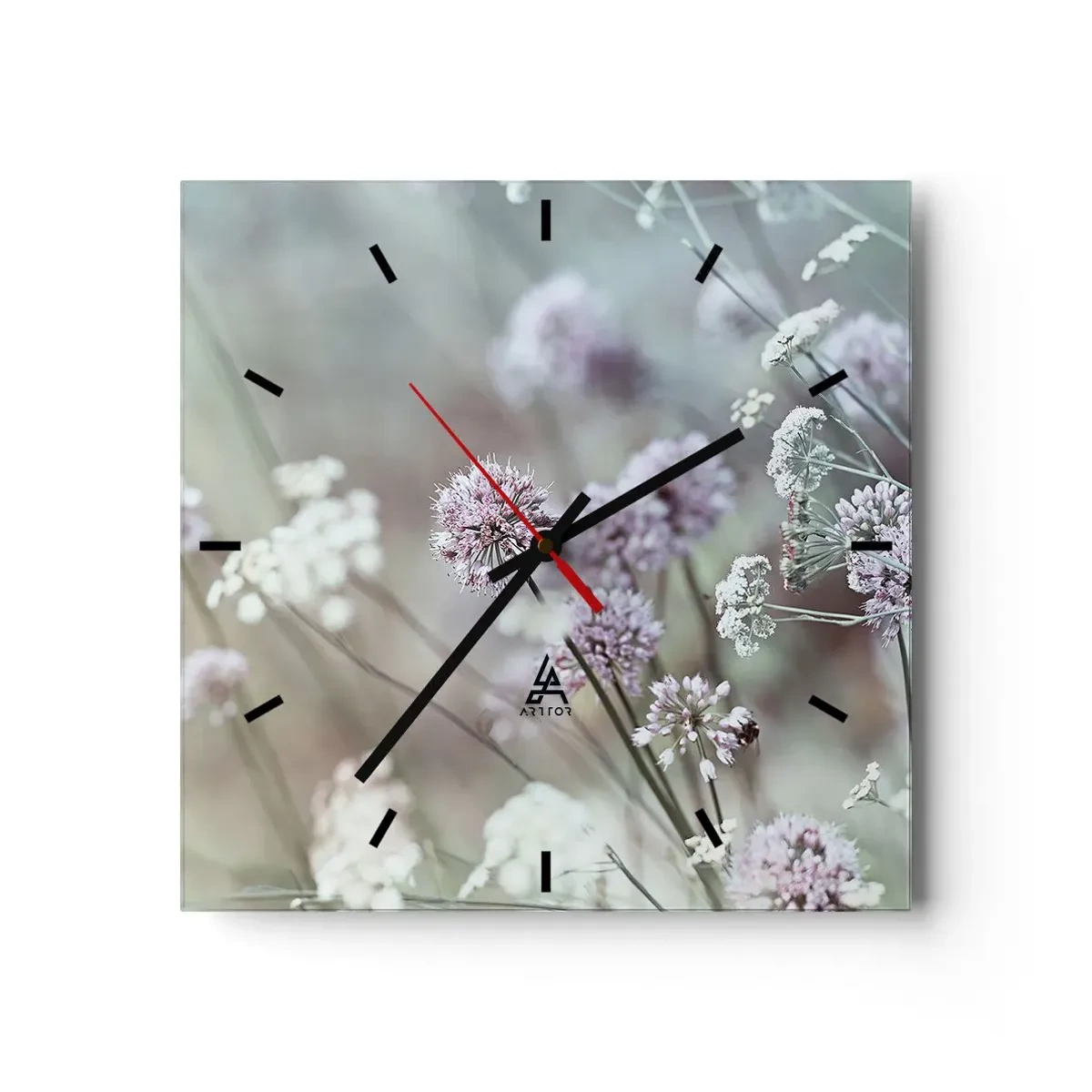 Ceas de perete - Ceas pe sticlă - Ierburi dulci filigranate - 30x30 cm