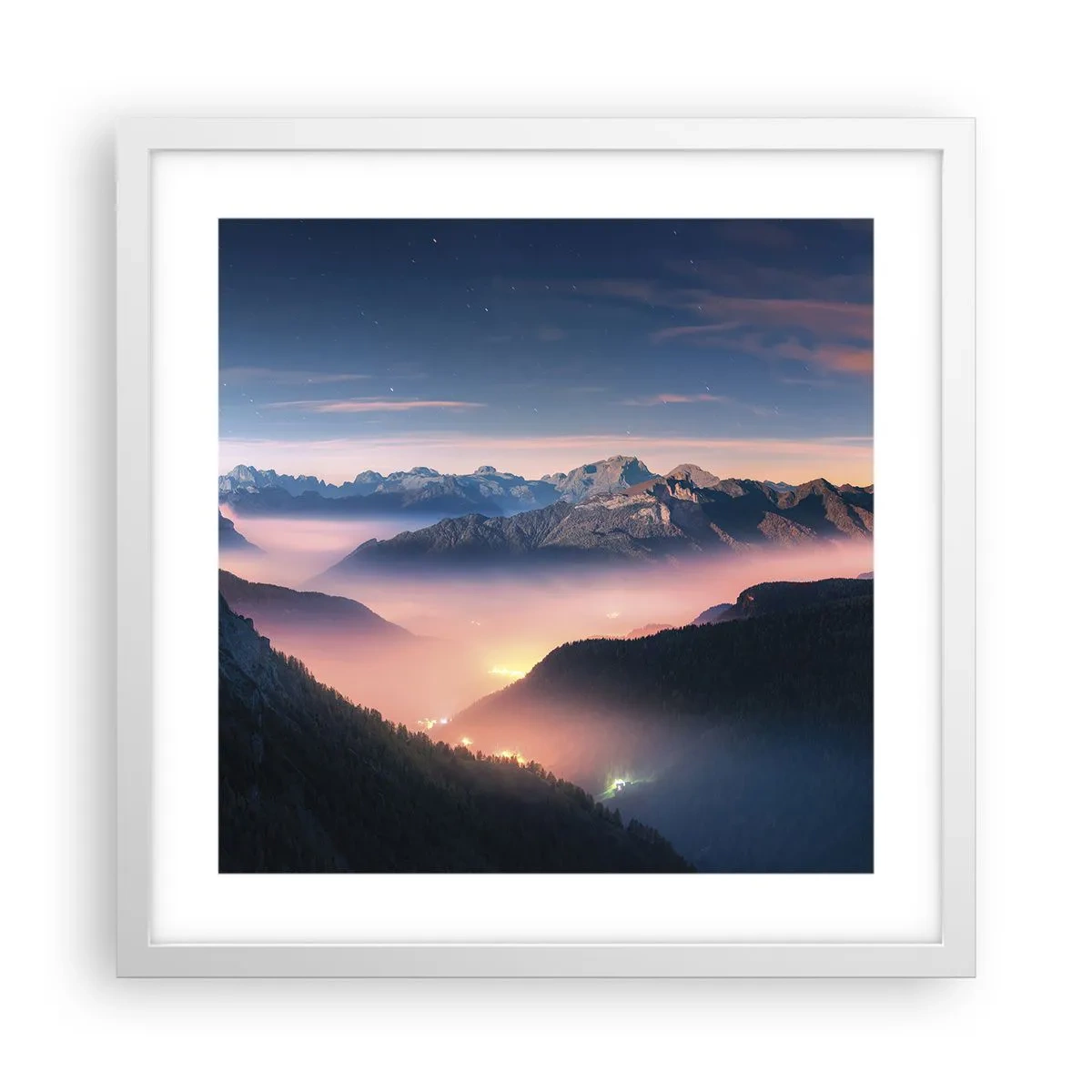 Poster în ramă albă - Lumină în văi - 40x40 cm