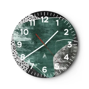 Ceas de perete - Ceas pe sticlă - Abstracție colorată cu fulgi de aur - 40x40 cm