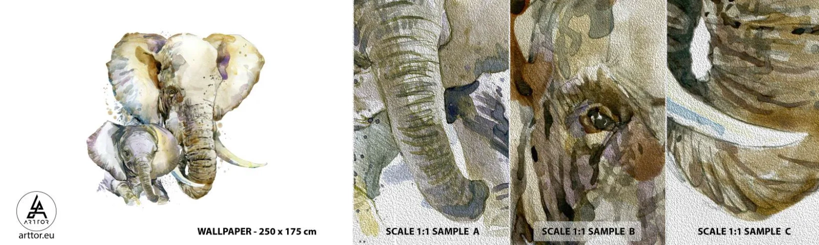 Mostră tapet Premium Sand - Ca la mama - Animale, Elefant, Grafică - 100x30 cm