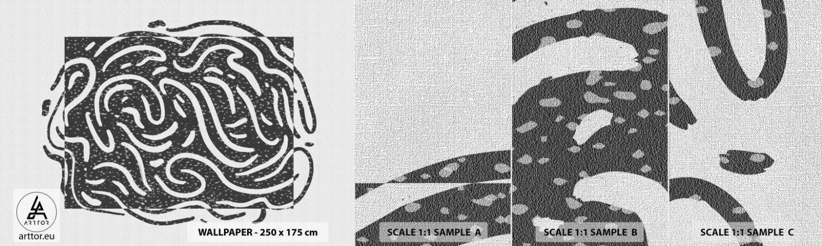 Mostră tapet Premium Canvas - Abstracție: dansul bucuriei - Boho, alb-negru, Minimalism - 100x30 cm