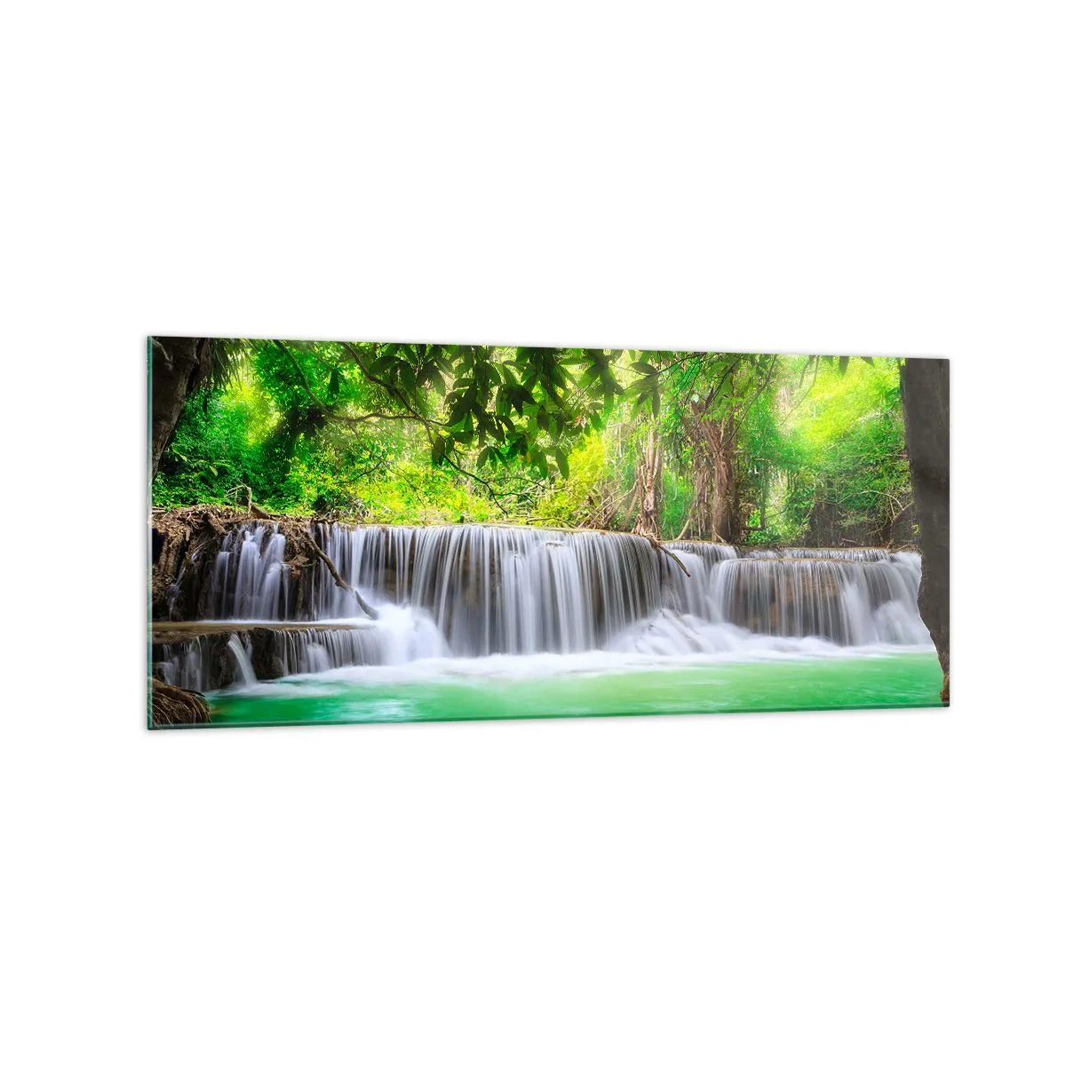 Tablou pe sticlă - Cascada verde - 120x50 cm