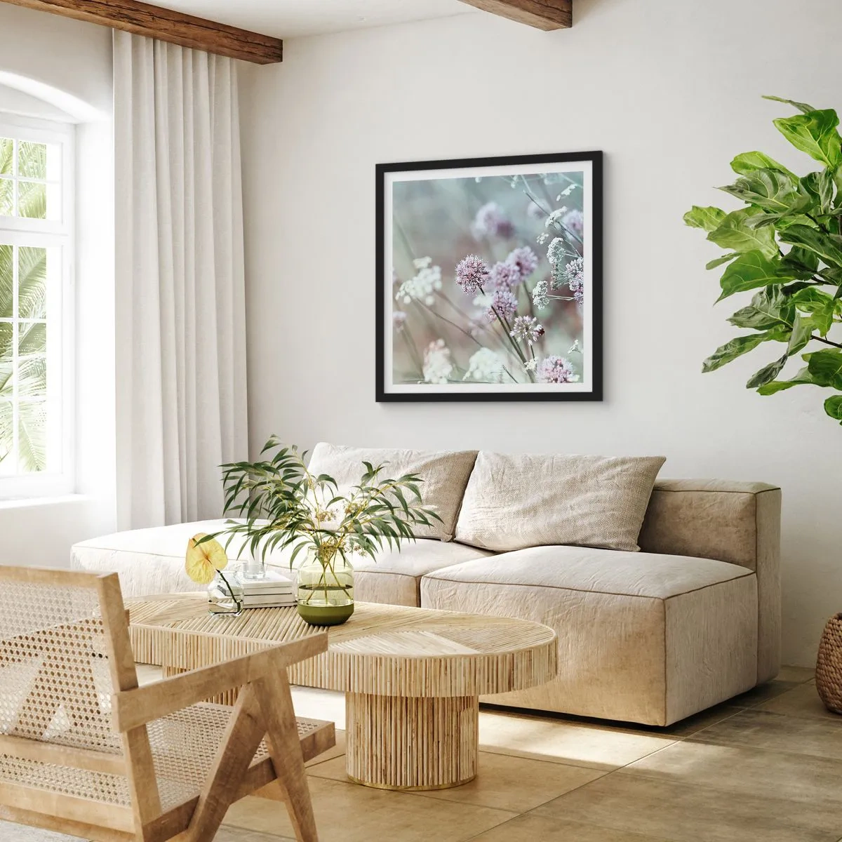 Poster în ramă neagră - Ierburi dulci filigranate - 60x60 cm