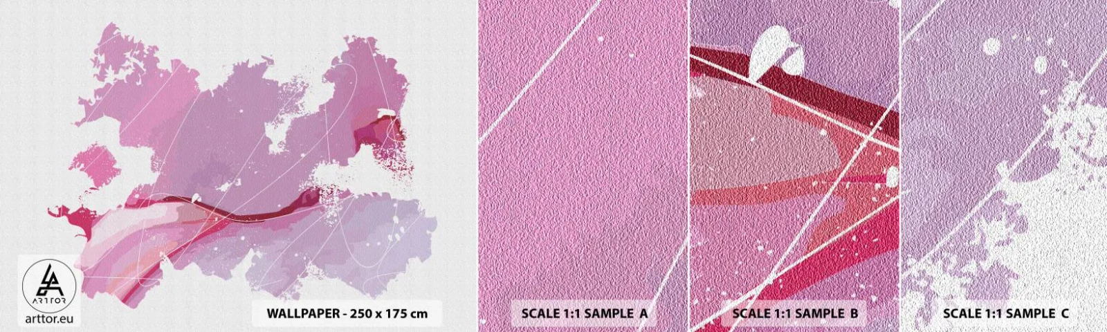 Mostră de Tapet Standard Eco - Harta unei lumi roz - Minimalism, Pastel, Hartă - 100x30 cm