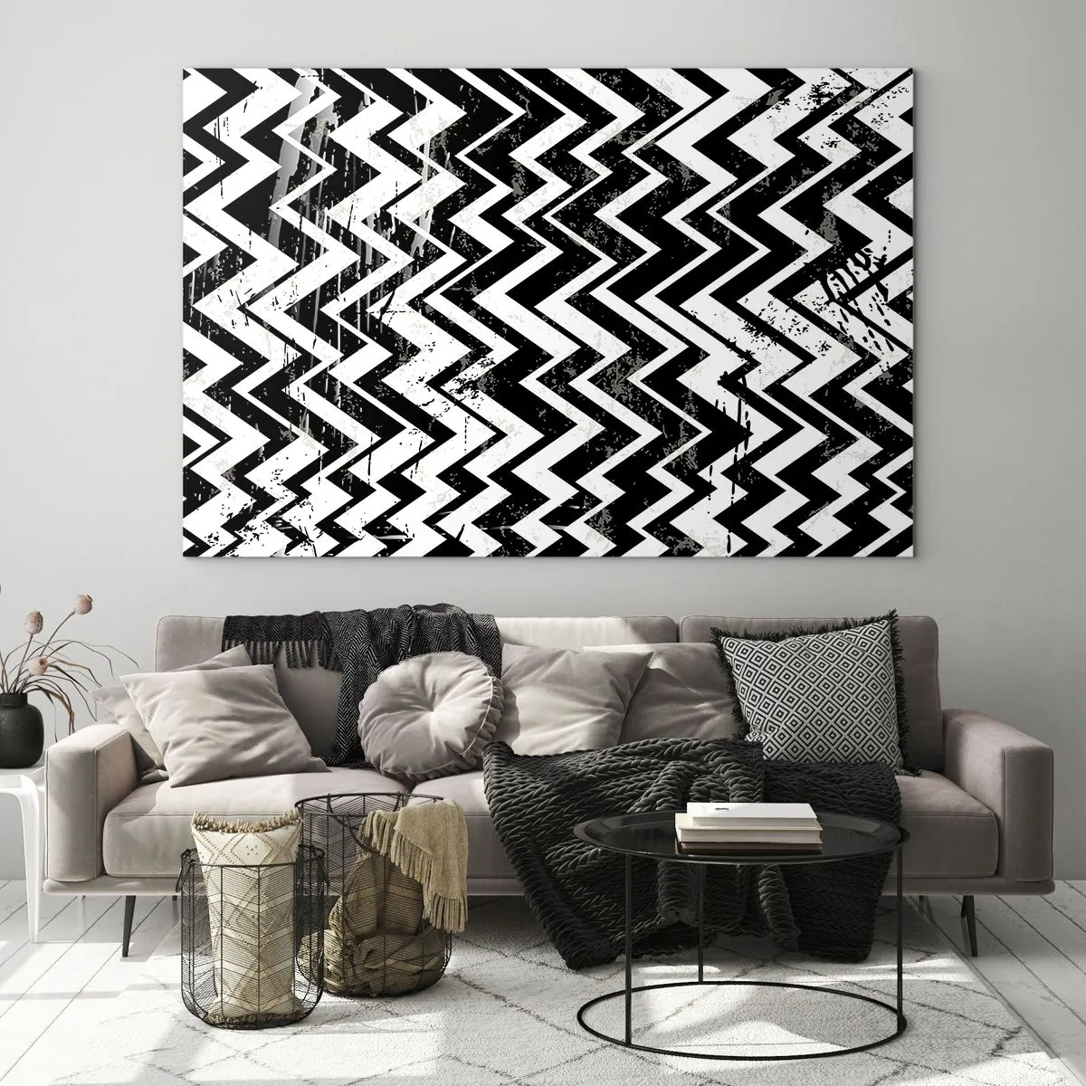 Tablou pe sticlă - Zig-alb, zag-negru - 120x80 cm