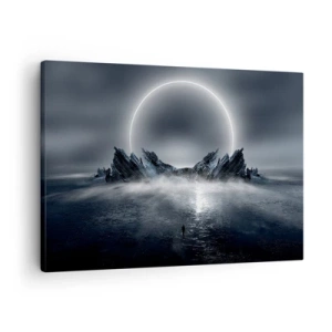 Tablou pe pânză Canvas - Peisaj misterios cu un inel de lumină deasupra munților - 70x50cm - Final de poveste - Decorațiune modernă pentru perete pentru living și dormitor ARTTOR