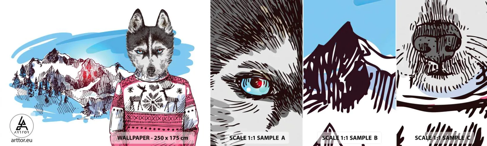 Mostră de Tapet Standard Eco - Lupul în lâna de oaie - Abstracția, Lup, Pentru copii - 100x30 cm