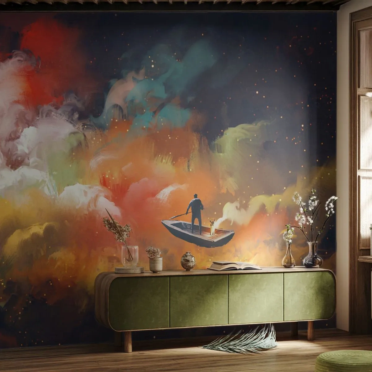 Tapet Premium Sand - Cu barca prin galaxie - Abstracția, Fantezie, excursie - 200x140 cm