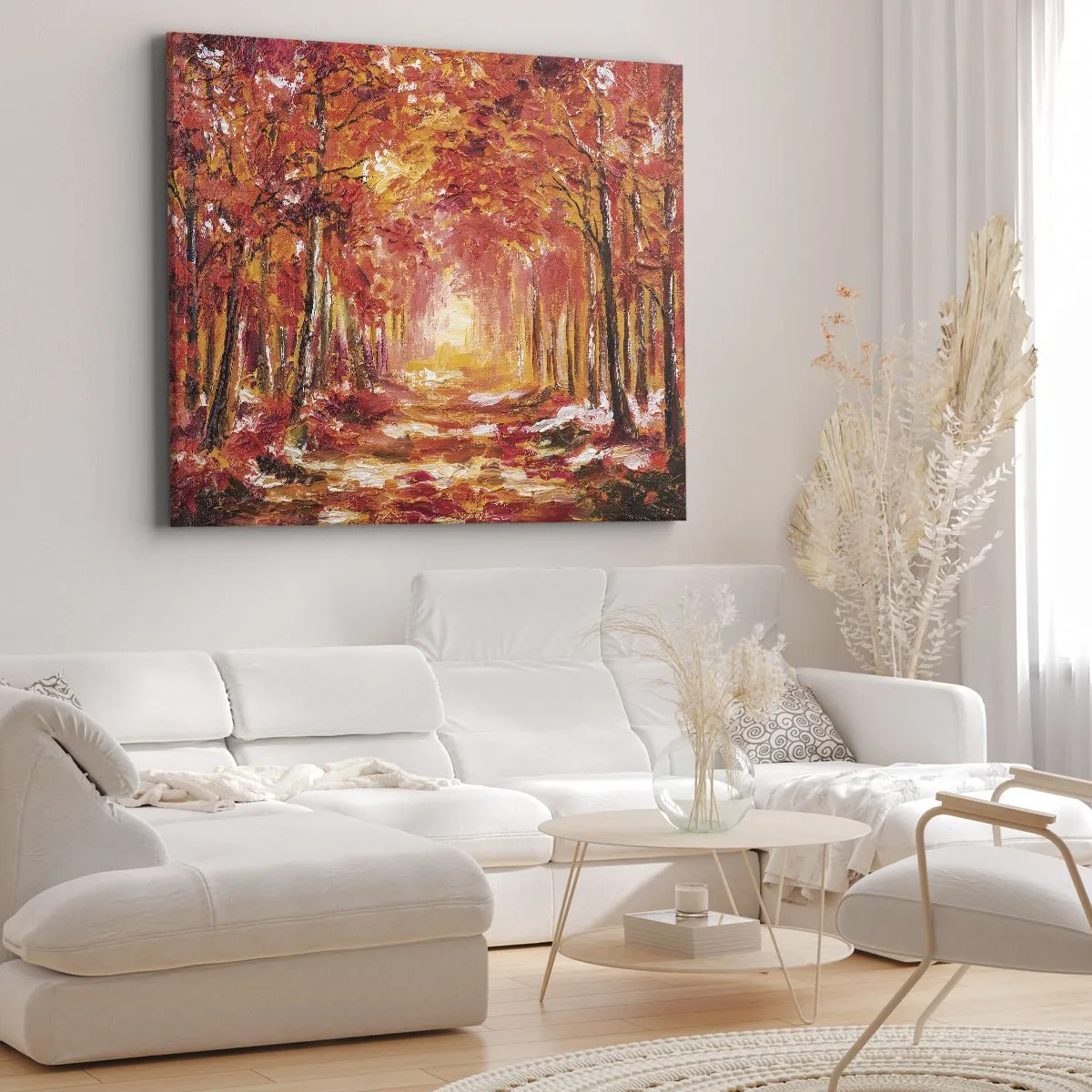 Tablou pe pânză Canvas - Pădure de toamnă în nuanțe de cupru și auriu - 70x50cm - Pădurea de cupru - Decorațiune modernă pentru perete pentru living și dormitor ARTTOR
